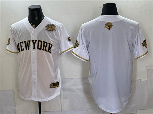 Men's New York Knicks Blank White Gold 2026 Finals & Eastern Conference Champions Patch Stitched Baseball Jersey
