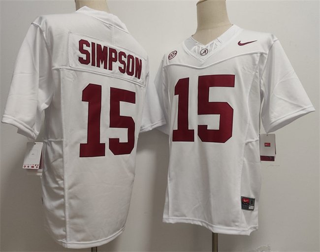 Men's Alabama Crimson Tide #15 Ty Simpson White F.U.S.E. Stitched Football Jersey