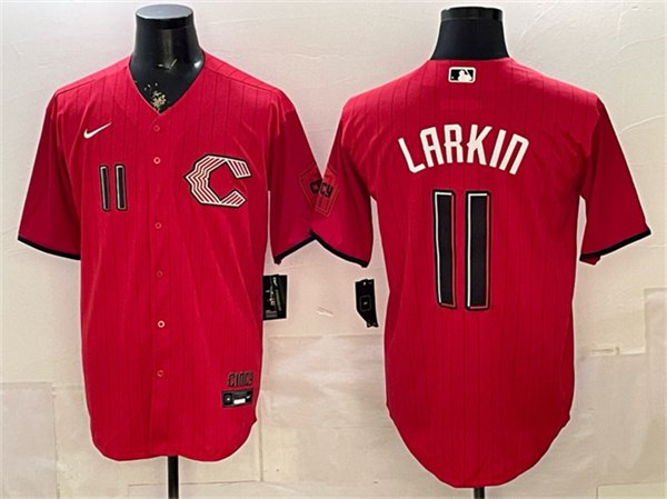 Men's Cincinnati Reds #11 Barry Larkin Red 2026 City Connect Stadium Stitched Baseball Jersey