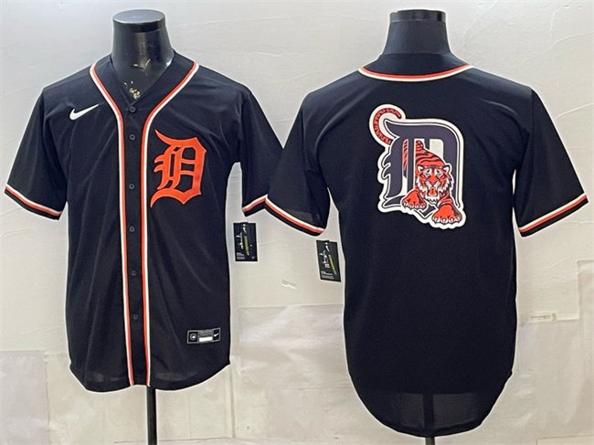 Men's Detroit Tigers Team Big Logo 2026 Fashion Replica Black Out Stitched Baseball Jersey
