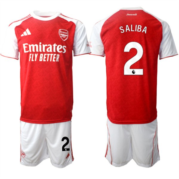 Men's Arsenal F.C #2 William Saliba 2026 Red Home Soccer Jersey Suit