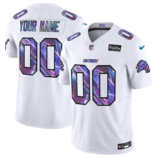 Men's Detroit Lions Active Player Custom White 2025 Crucial Catch F.U.S.E. Vapor Limited Football Stitched Jersey