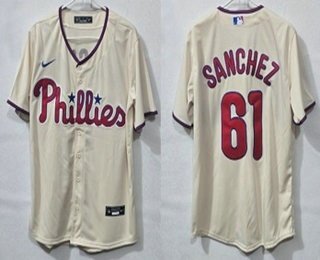 Men's Philadelphia Phillies #61 Cristopher Sanchez Cream Cool Base Jersey