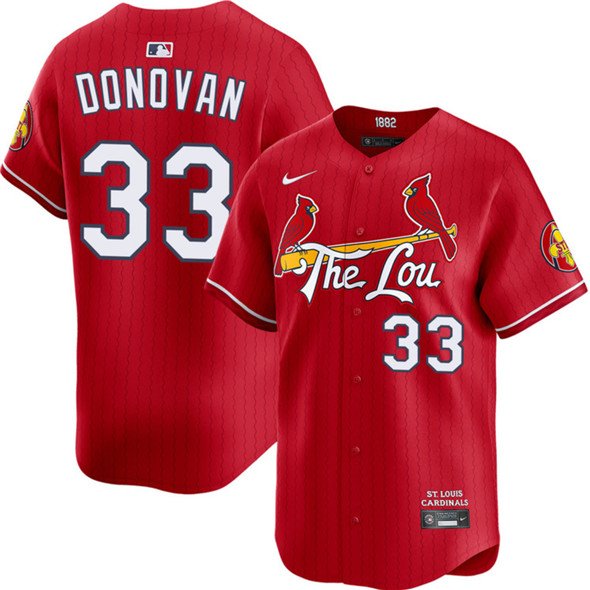 Men's St. Louis Cardinals #33 Brendan Donovan Red 2024 City Connect Limited Stitched Baseball Jersey