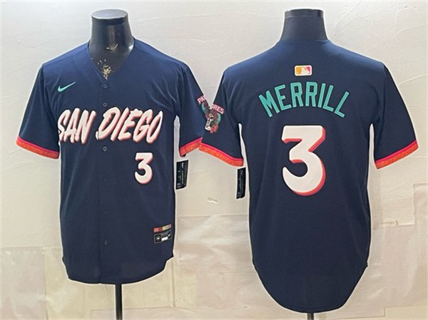 Men's San Diego Padres #3 Jackson Merrill Obsidian 2026 City Connect Limited Stitched Baseball Jersey