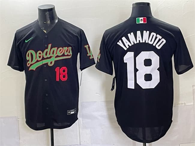 Men's Los Angeles Dodgers #18 Yoshinobu Yamamoto Black Mexico Limited Stitched Baseball Jersey