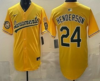 Men's Oakland Athletics #24 Ricky Henderson Yellow Limited Jersey