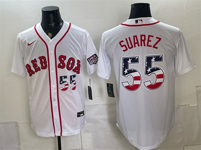 Men's Boston Red Sox #55 Ranger Suarez White 2026 USA 250 Fourth of July Home Stitched Baseball Jersey