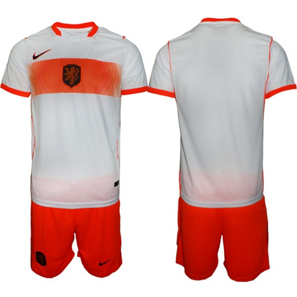 Men's Netherlands Custom Orange White Away Soccer Jersey Suit