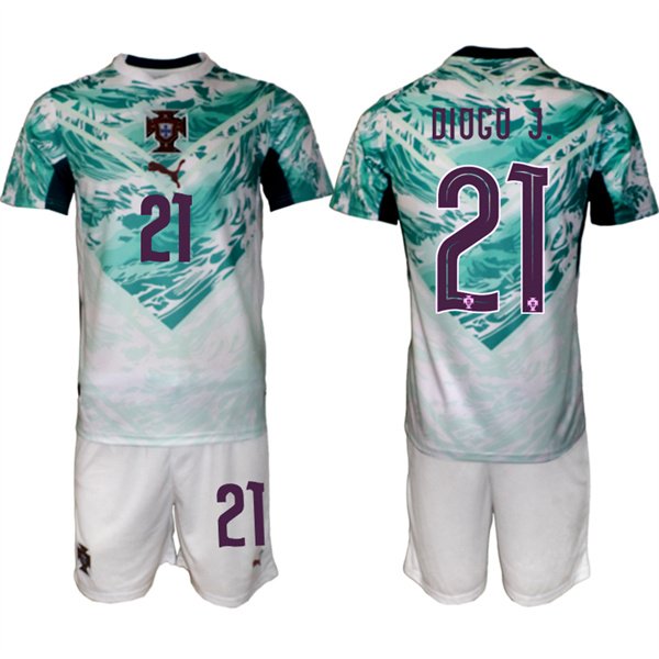 Men's Portugal Team #21 Diogo Jota Green 2026 World Cup Away Soccer Jersey Suit