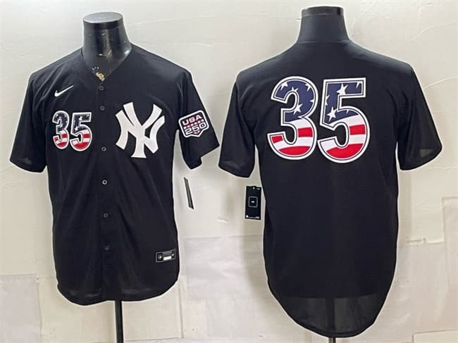 Men's New York Yankees #35 Cody Bellinger Black 2026 USA 250 Fourth of July Home Stadium Stitched Baseball Jersey