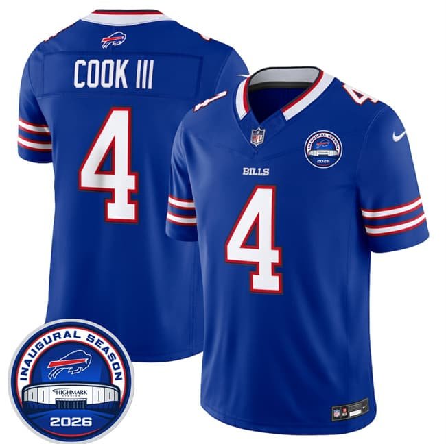Men's Buffalo Bills #4 James Cook III Blue F.U.S.E. 2026 Inaugural Season at Highmark Stadium Football Stitched Jersey