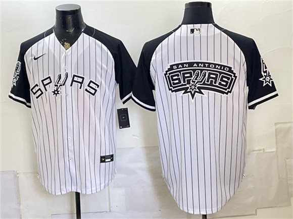 Mens San Antonio Spurs Team Big Logo White Stitched Baseball Jersey
