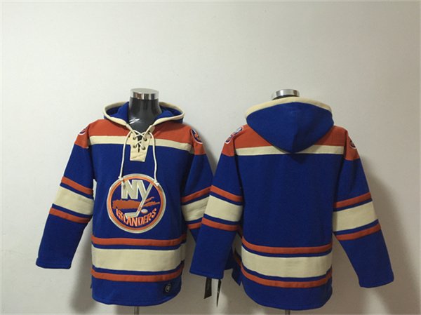 Men's New York Islanders Blank Royal Ageless Must-Have Lace-Up Pullover Hoodie
