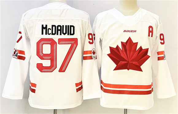 Men's Canada Hockey #97 Connor McDavid White With A Patch Stitched Jersey