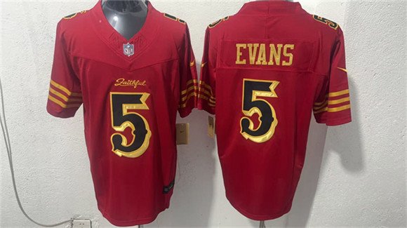 Men's San Francisco 49ers #5 Mike Evans Red Gold 2026 F.U.S.E. “Rivalries” Vapor Limited Football Stitched Jersey