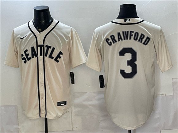 Men's Seattle Mariners #3 J.P. Crawford Cream With Name Alternate Stitched Baseball Jersey