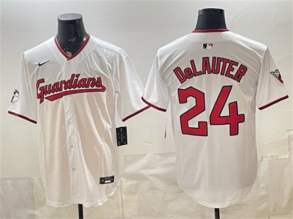 Men's Cleveland Guardians #24 Chase DeLauter White Home Limited Stitched Baseball Jersey