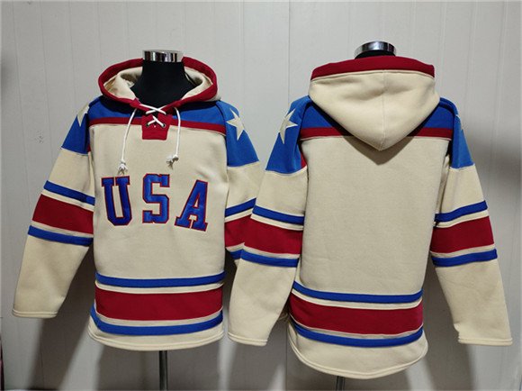 Men's Team USA Blank Cream Ageless Must-Have Lace-Up Pullover Hoodie