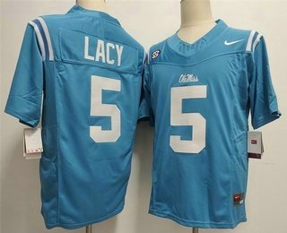Men's Ole Miss Rebels #5 Kewan Lacy Limited Light Blue FUSE College Football Jersey