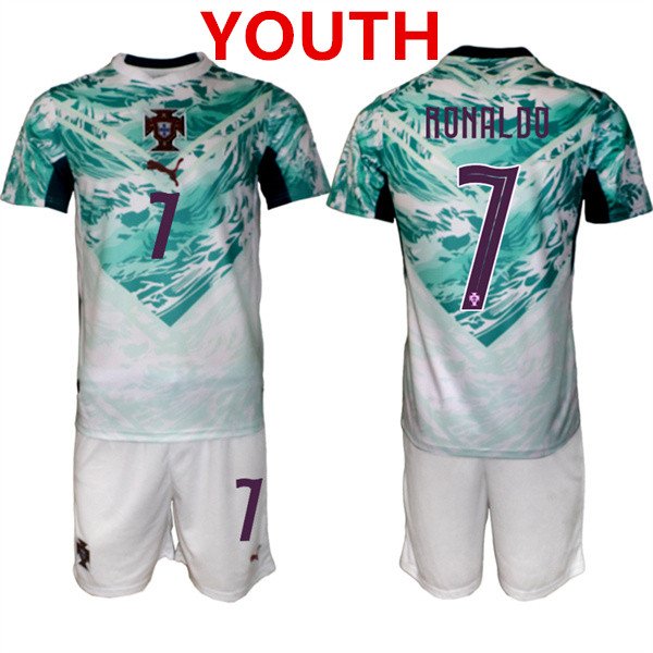 Youth Portugal Team #7 Cristiano Ronaldo Green 2026 World Cup Away Soccer Jersey Suit