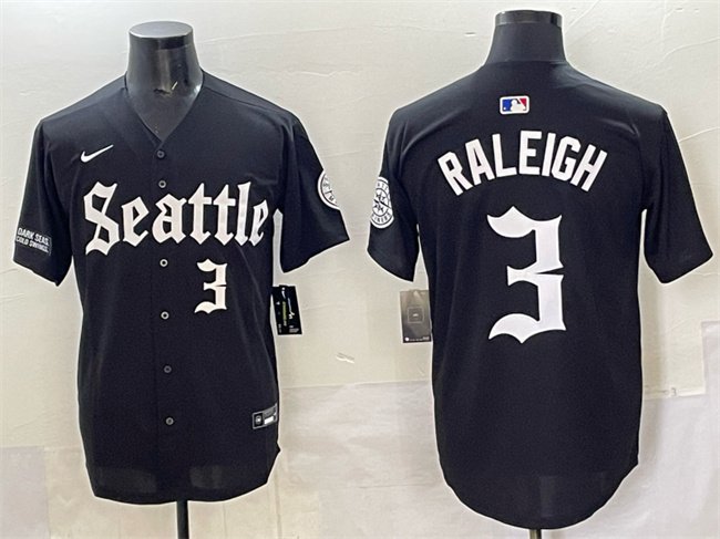 Men's Seattle Mariners #3 Cal Raleigh Black 'Deep Sea Gothic Edition' Vapor Premier Limited Stitched Baseball Jersey