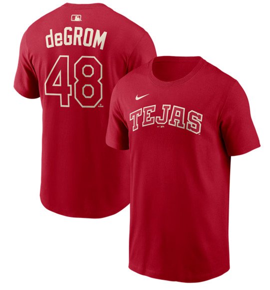 Men's Texas Rangers #48 Jacob deGrom Red 2026 City Connect Name & Number T-Shirt