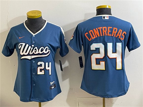 Women's Milwaukee Brewers #24 William Contreras Mineral Blue 2026 City Connect Stadium Stitched Baseball Jersey(Run Small)