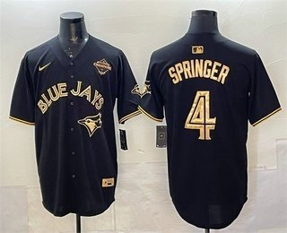 Men's Toronto Blue Jays #4 George Springer Black Gold 2025 American League Champions Limited Stitched Jersey