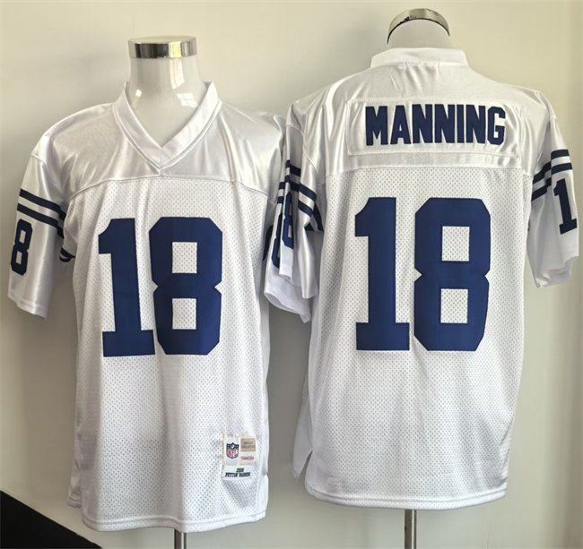 Men's Indianapolis Colts #18 Peyton Manning White Throwback Stitched Football Jersey