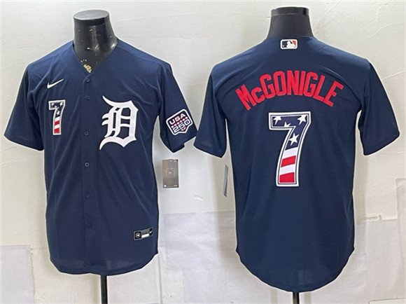 Men's Detroit Tigers #7 Kevin McGonigle Navy 2026 USA 250 Fourth of July Stitched Baseball Jersey