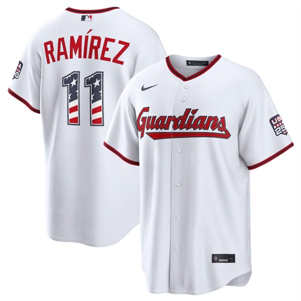 Men's Cleveland Guardians #11 José Ramírez White USA 250 Fourth of July Home Stitched Baseball Jersey
