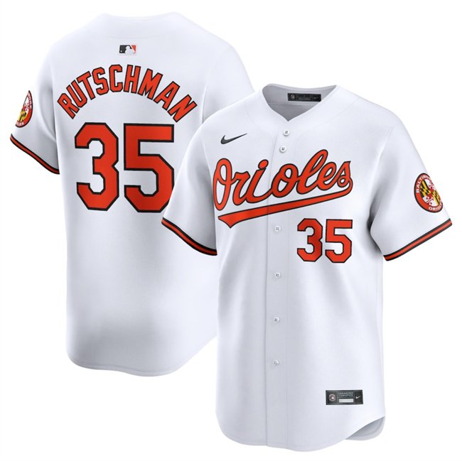 Men's Baltimore Orioles #35 Adley Rutschman White 2024 Home Limited Stitched Baseball Jersey