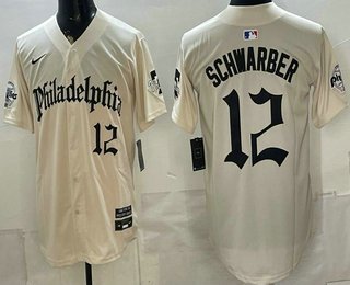 Men's Philadelphia Phillies #12 Kyle Schwarber Cream Gothic Vapor Limited Stitched Jersey