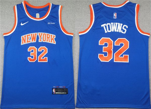 Men's New Yok Knicks #32 Karl-Anthony Towns Blue Icon Edition Edition Stitched Basketball Jersey