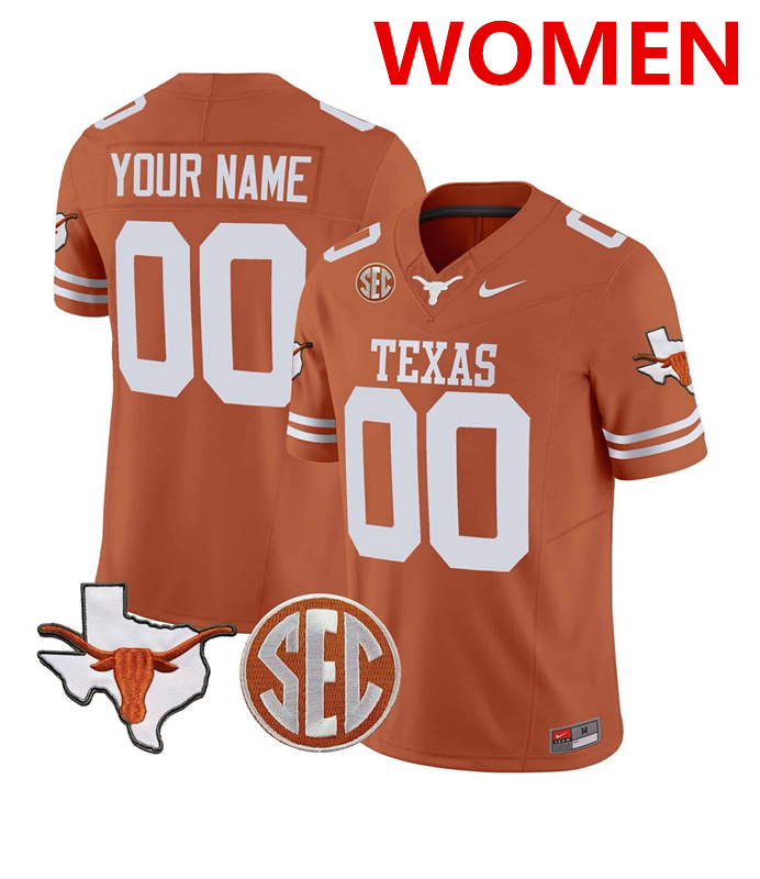 Women's Texas Longhorns Active Player Custom Orange F.U.S.E. State Map & SEC Patch Stitched Jersey