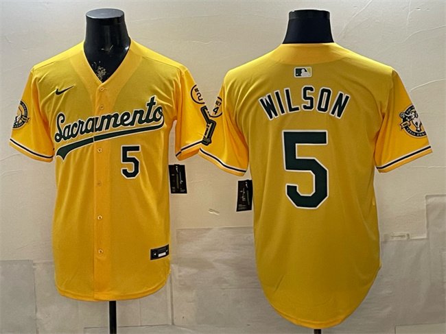 Men's Oakland Athletics #5 Jacob Wilson 2026 Yellow Alternate Sacramento Celebrating 125 Years Vapor Limited Stitched Baseball Jersey