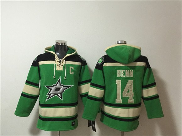 Men's Dallas Stars #14 Jamie Benn Green Lace-Up Pullover Hoodie