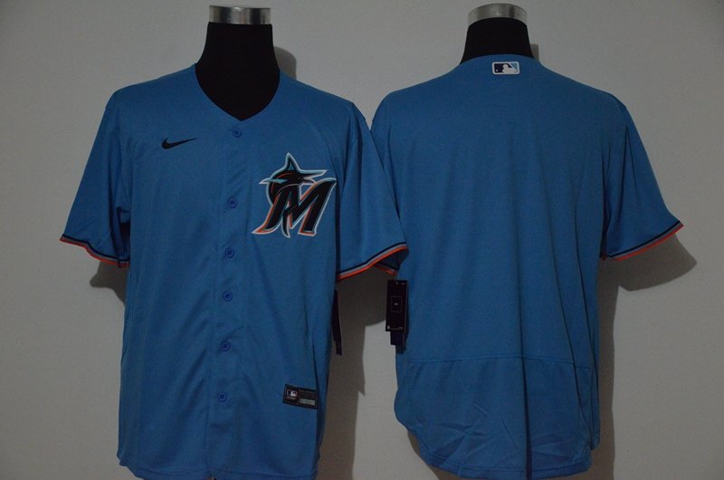Men's Miami Marlins Blank Blue Stitched MLB Flex Base Nike Jersey
