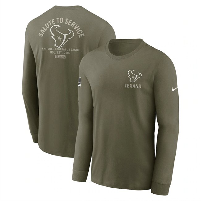 Men's Houston Texans Olive 2025 Salute to Service Sideline Long Sleeve T-Shirt