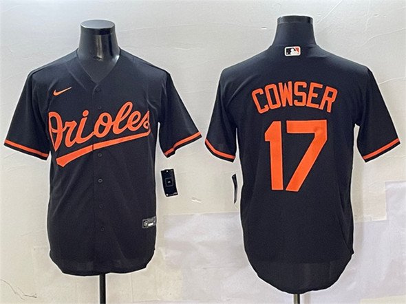 Men's Baltimore Orioles #17 Colton Cowser Black Cool Base Stitched Jersey