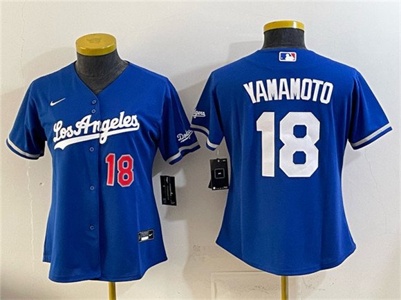 Women's Los Angeles Dodgers #18 Yoshinobu Yamamoto Royal Alternate Stadium Stitched Baseball Jersey(Run Small)