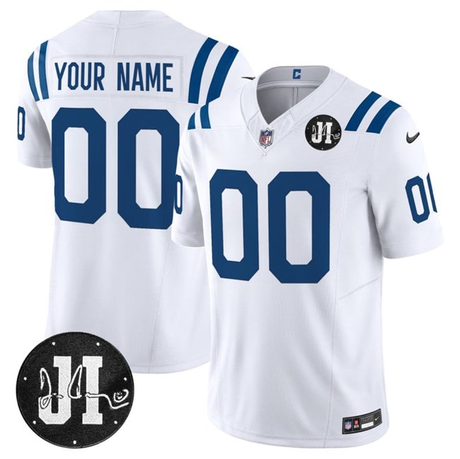 Men's Indianapolis Colts Active Player Custom White 2025 F.U.S.E. Jim Irsay Patch Vapor Limited Football Stitched Jersey