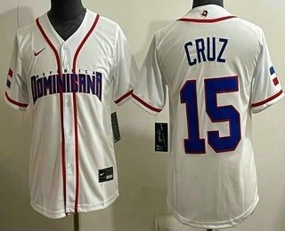 Women's Dominican #15 Oneil Cruz White 2026 World Baseball Classic Cool Base Jersey