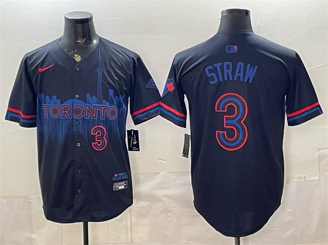Men's Toronto Blue Jays #3 Myles Straw Navy 2024 City Connect Limited Stitched Baseball Jersey