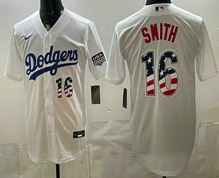 Men's Los Angeles Dodgers #16 Will Smith White USA 250 Fourth of July Home Stitched Jersey