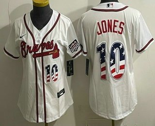 Women's Atlanta Braves #10 Chipper Jones White USA 250 Fourth of July Home Stadium Stitched Jersey