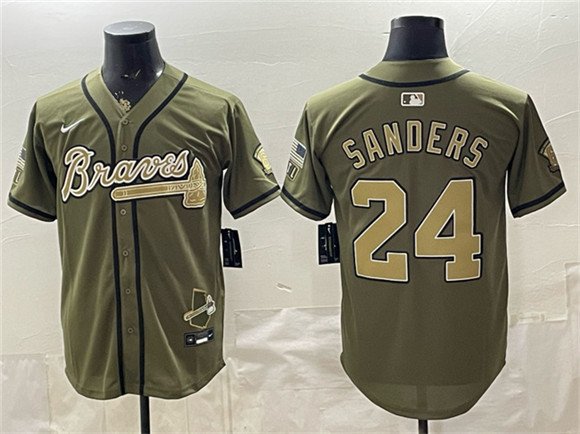 Men's Atlanta Braves #24 Deion Sanders Olive 2026 Armed Forces Day Stitched Baseball Jersey