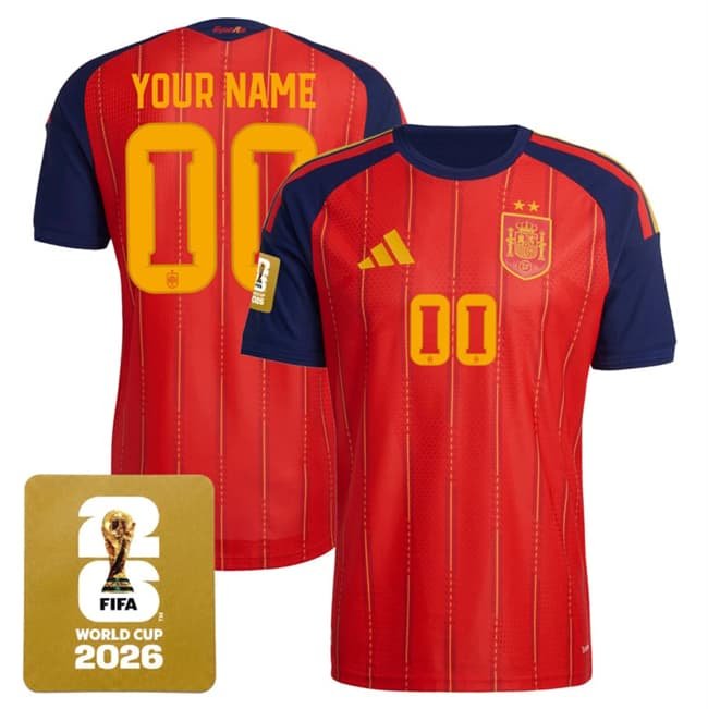 Men's Spain Team Custom Red 2026 World Cup Home Soccer Jersey