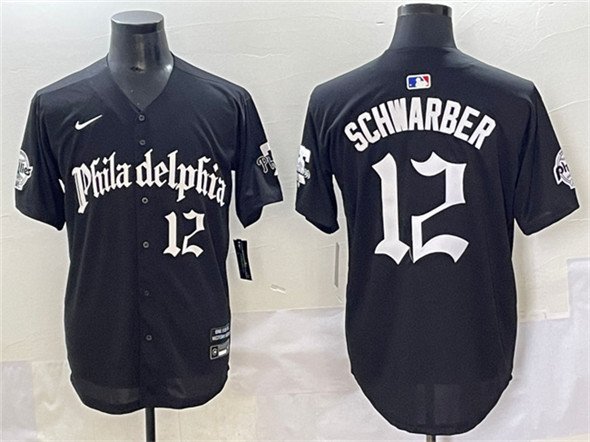 Men's Philadelphia Phillies #12 Kyle Schwarber Black Gothic Vapor Limited Stitched Jersey